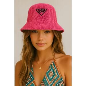 Paris Milano Hot Pink Crochet Bucket Hat Boho Summer Festival Retro Chic -NEW